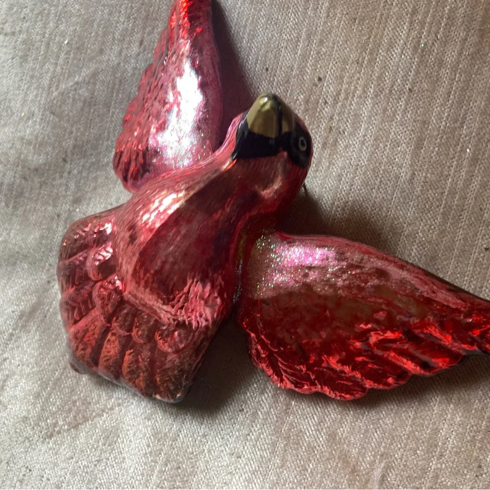 Vintage Whimsical Red Cardinal In Flight Ornament #Christmas #Cardinals #Garden